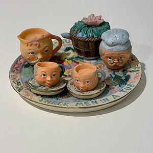 Miniature Tea Set - Three Men In a Tub Nursery Rhyme  Theme. Textured details.